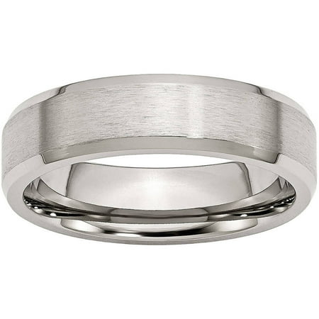 Primal Steel Stainless Steel Flat Beveled Edge 6mm Brushed and Polished Band, Available in Multiple Sizes