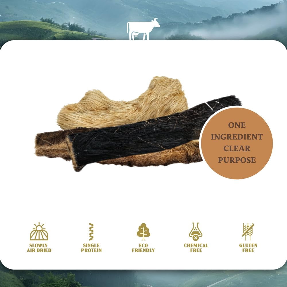 Oldfield Naturals Cow Skin Strips with Hair Dog Treats, Air Dried Beef Dog Treats, Single Ingredient High Protein Collagen Chews for Dogs, Long Lasting Natural Dog Chews, 4 lb 4 oz