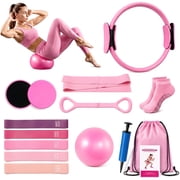 Feeray 14-Piece Yoga Pilates Kit for Women, Home Workout Equipment Set with Pilates Ring, Mini Ball, Sliders & Resistance Bands