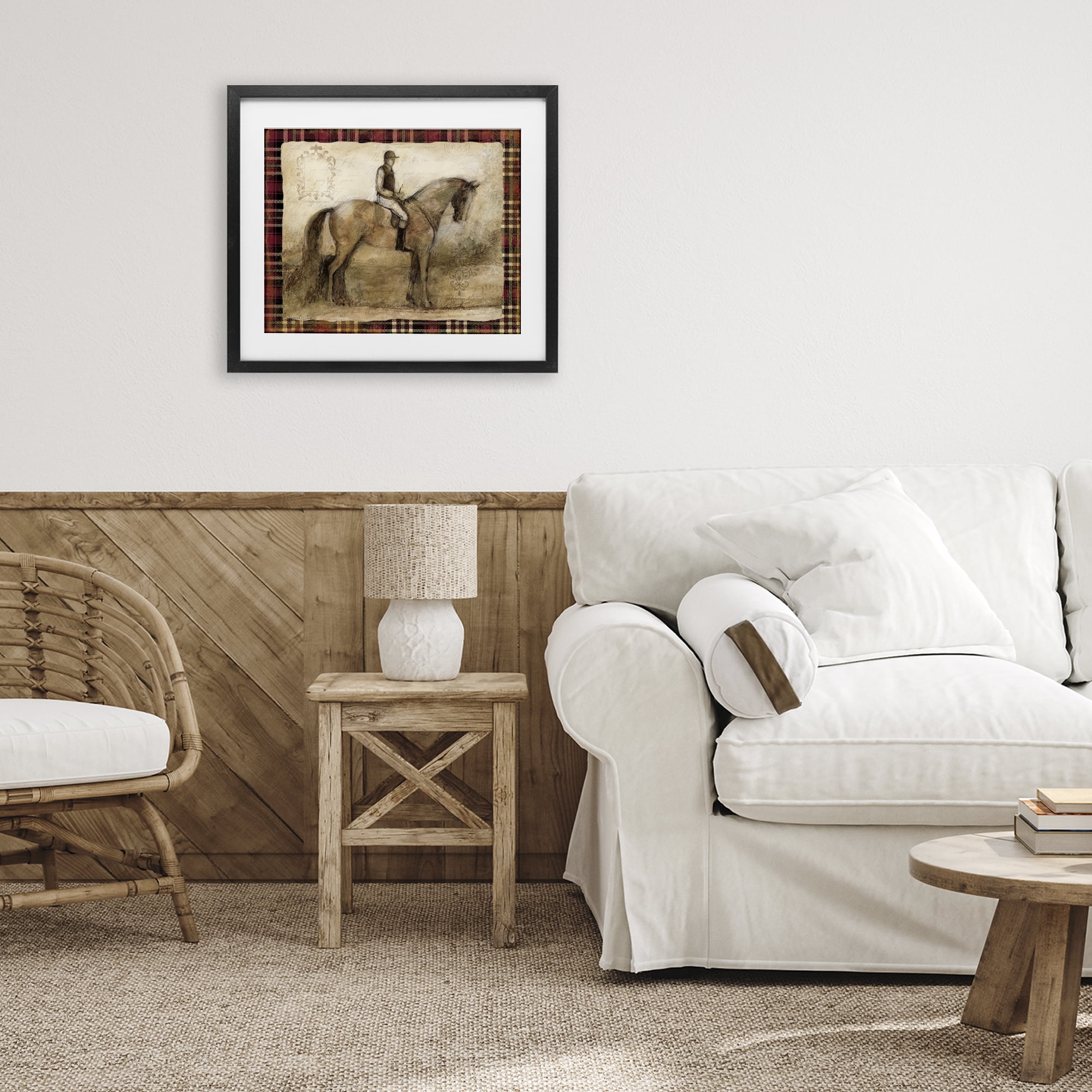 Stupell Industries Horse With Jockey & Plaid Black Framed Print Under Glass, design by Susan Winget