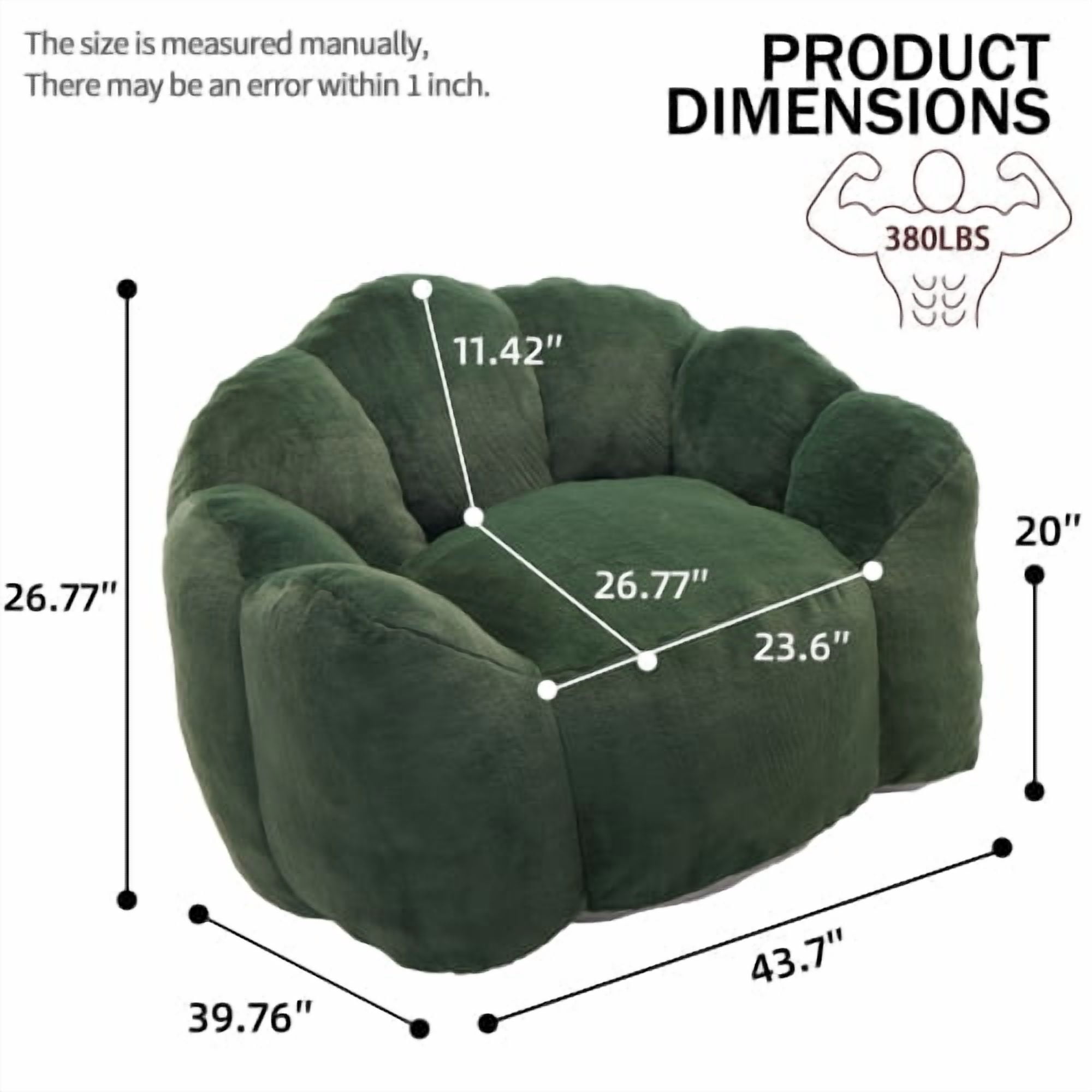 Bean Bag Sofa Lotus type compression – No Assembly, Portable Comfort for Living Room, Bedroom, Green