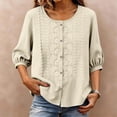 thumbnail image 2 of Plus Size Womens Clothes Kelon Women's Embroidered Cotton Linen Button Top Crew Neck 3/4 Sleeve T-Shirt 2026 Spring Summer Fashion Clothes, M, 2 of 7