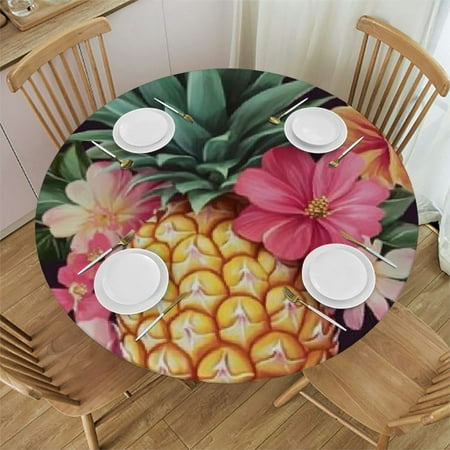 

Sheronv Pineapple Flowers Round Table Cover Stain Resistant Washable Perfect for Indoor Outdoor Tablecloth Kitchen Dining Wedding Parties 100% Polyester Fiber Outdoor Fitted Waterproof 42 -46