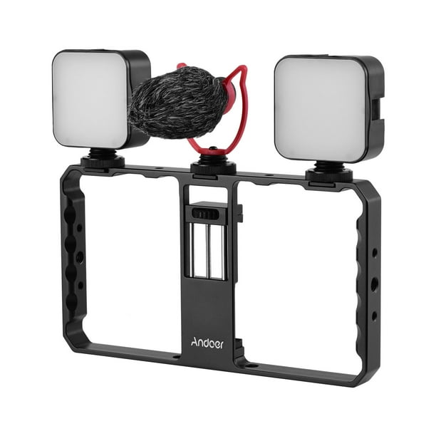 Andoer Smartphone Video Rig Grip with Rig Dual Microphone with Shock
