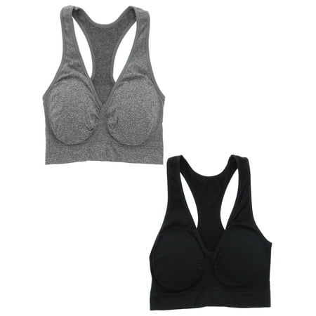 Marilyn Monroe Intimates Women's Seamless Racerback Bra (Medium, Black & Grey)
