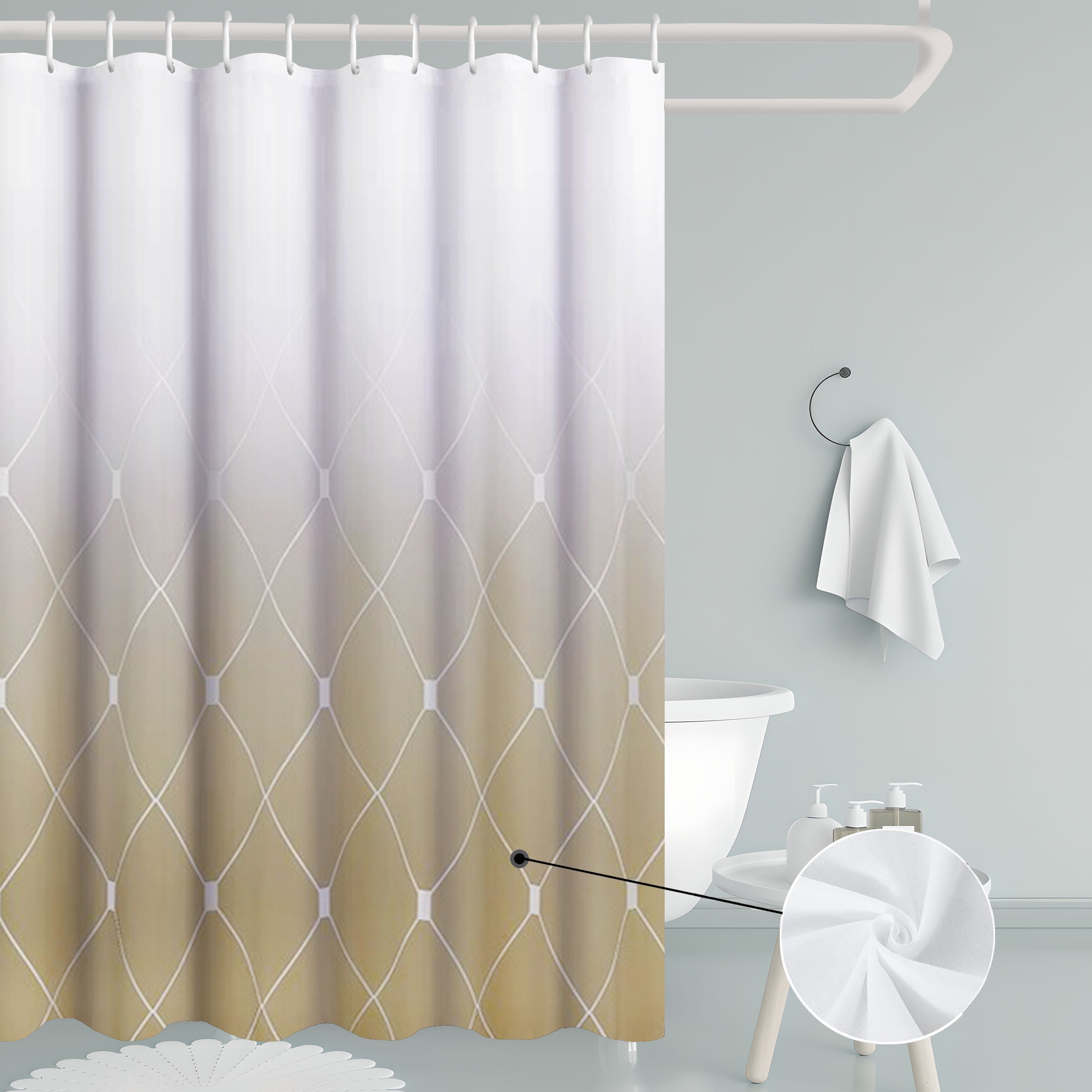 Taupe Shower Curtain Ombre Shower Curtain Set with Hooks Neutral Shower