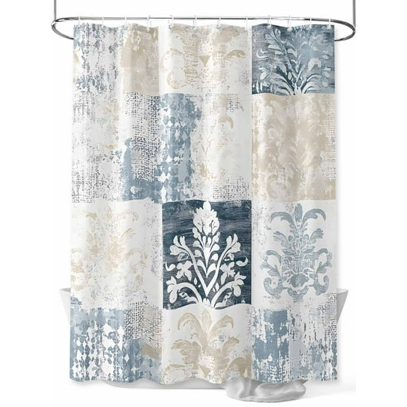 Fsddascl Abstract Floral Check Shower Curtain Set - 60" x 72" Washable Bathtub Curtain with 12 Hooks, Vintage Checkered Flowers Waterproof Fabric Stall Shower Curtains for Bathroom/Bathtub Décor