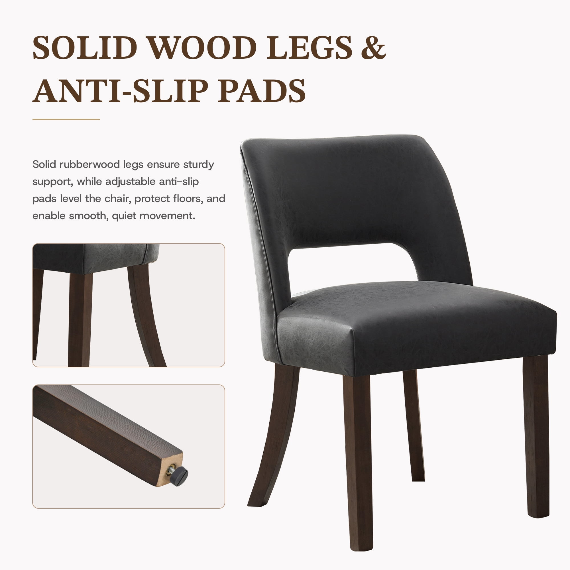 VKNOW Faux Leather 20.7" W Upholstered Dining Chairs Set of 6, Thick Foam Cushion Kitchen & Dining Room Chairs with Solid Wood Legs, Black