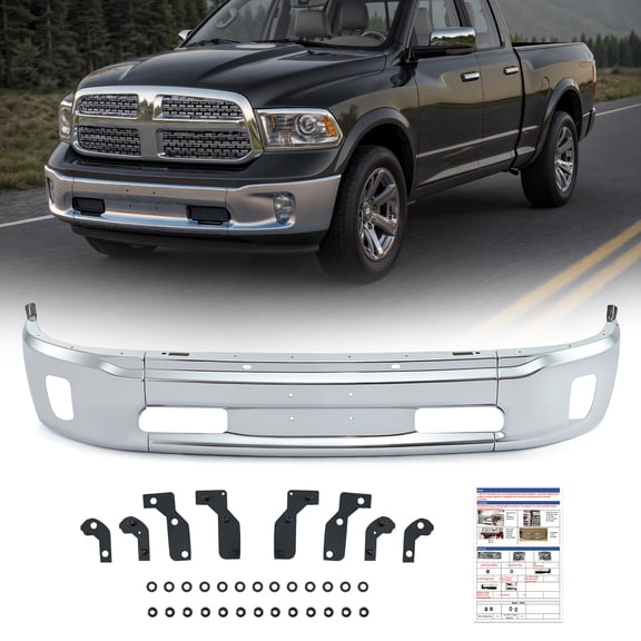 Bestco Split Front Bumper Cover for 2013-2018 Dodge Ram 1500 w Fog Cutout Chrome