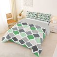thumbnail image 3 of Castle Fairy Mid Century Geometric Quatrefoil Queen Comforter Set 3 Pieces,Abstract Grid Motif Comforter Sets Queen,Green Gray Offwhite,Reversible,1 Comforter and 2 Pillowcases, 3 of 6