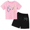 thumbnail image 3 of Conjunto de camiseta y pantalones cortos con estampado de máquina de juego de arte de grafiti para niños, moda de verano, informal, de manga corta, para niños y niñas, 3 of 5