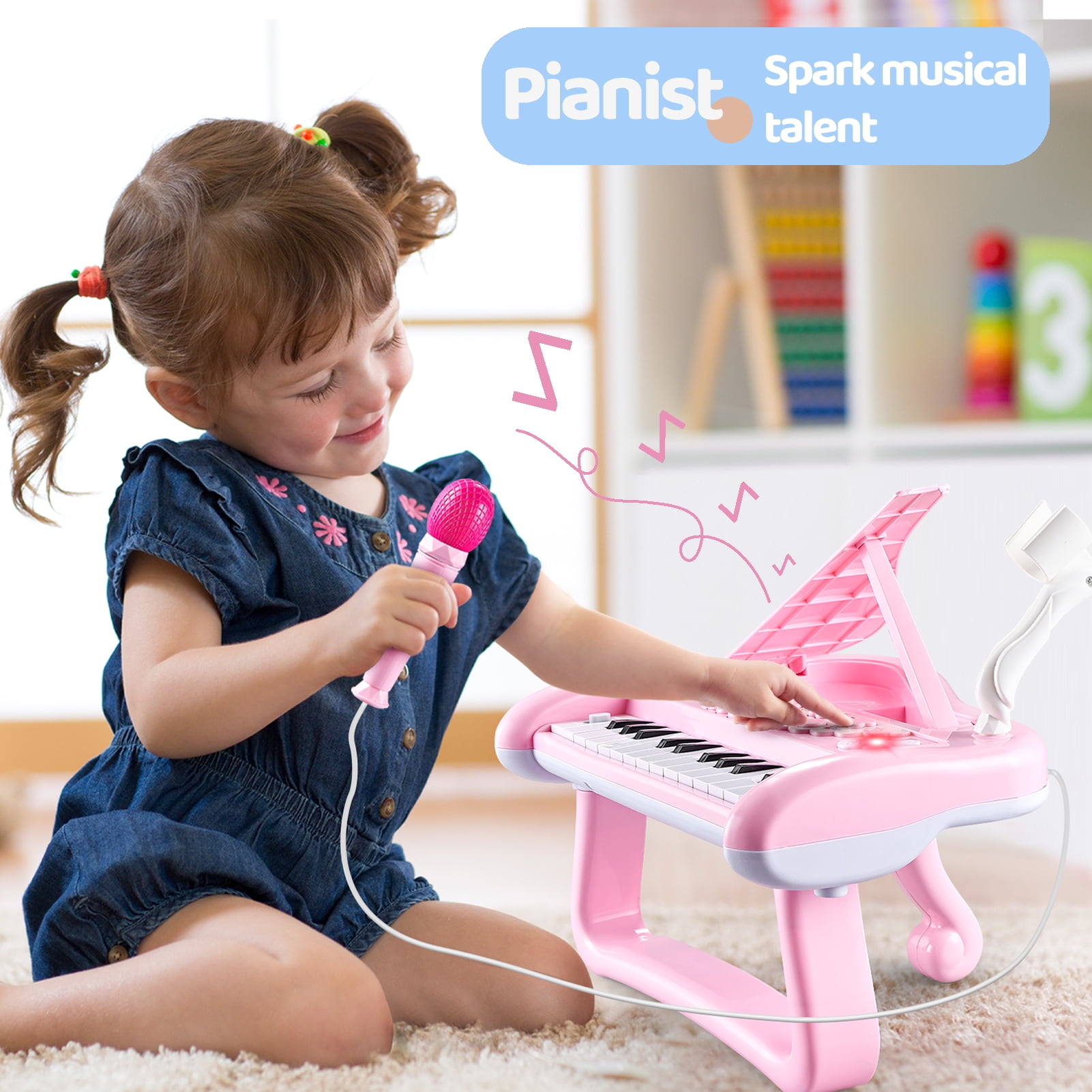 Tepear First Birthday Toddler Piano Toys for 1 Year Old Girls, Baby Musical Keyboard 22 Keys Kids Age 2 3 Play Instrument with Microphone