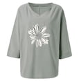 thumbnail image 5 of Kayannuo Fall Womens Shirts Long Sleeve Print Floral Graphic V-Neck Long Sleeve Tops Women Casual Women's Fashion Printed T-shirt Cotton Hemp 3/4 Sleeves Blouse Round Neck Casual Tops, 5 of 5