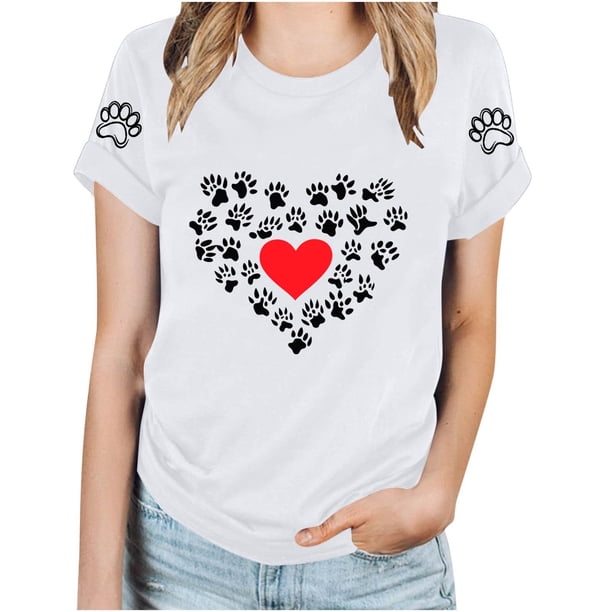 Tops Y Blusas de las Mujeres Estampadas Cuello Redondo Manga Corta, Poliéster Casual Top para Diario, Fiesta Y Todas las Estaciones