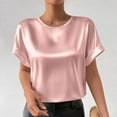 thumbnail image 6 of purcolt Women's Silk Satin T Shirt Casual Crewneck Cap Short Sleeve Basic Tops Summer Loose Tunic Blouses for Business Work Office, 6 of 9