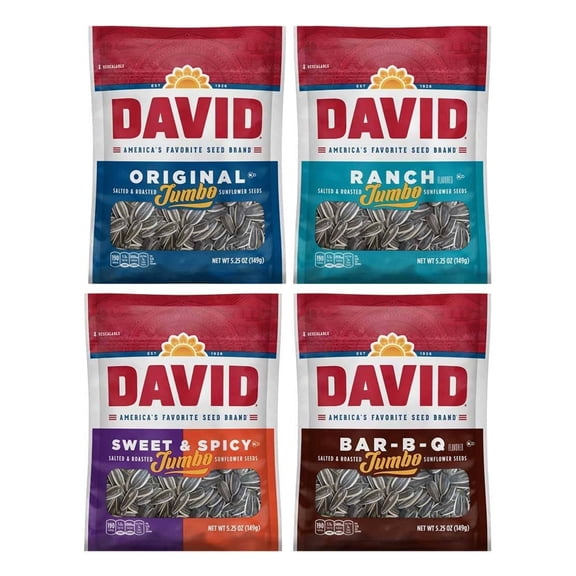 David Sunflower Seeds Variety Pack, 4 Essential Flavors, 5.25 Ounce Each, 1 Bag per Flavor