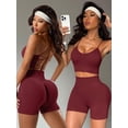 thumbnail image 4 of Women's Workout Sets 2 Piece Criss Cross Back Sport Bra with Yoga Shorts Women Seamless Workout Sets Strappy Sports Bra High Waist Booty Shorts Outfits Wine Red S, 4 of 8