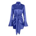 thumbnail image 4 of FcBaudy Robe Longue à Manches Longues Col en V, Robes d'Été pour Femmes, Robes pour Femmes Col en V Couleur Unie Montre Taille Creux Fesses Robe Courte à Manches Longues Robe pour Femmes, 4 of 7