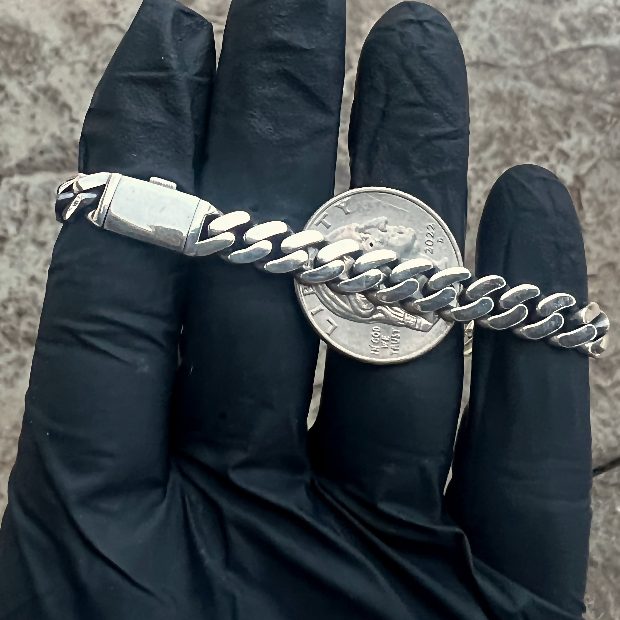 Real Solid 925 Sterling Silver Sleek Cuban Link Oxidized Chain Bracelet 8MM Thick 7.5" Inch