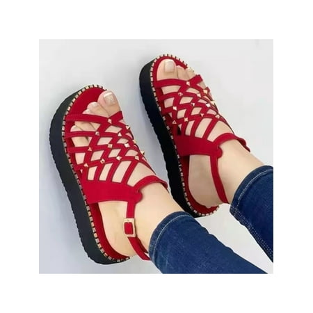 

LUXUR Platform Sandals Womens Wide Width Strappy Sandals for Women Buckle Flatform Peep Toe Summer Fashion Dress Sandals
