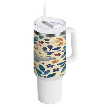 

40 Oz Car Handle Water Bottle 10.8x3.85 Inch Handle And Straw Travel Water Bottle Reusable Stainless Steel Water Bottle Cartoon Pigeon
