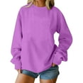 thumbnail image 6 of Women's Crewneck Sweatshirts Solid Color Loose Fitting Blouses Pullover Long Sleeve Hoodless Sweatshirt Plus Size Fall Outfits Top, 6 of 7