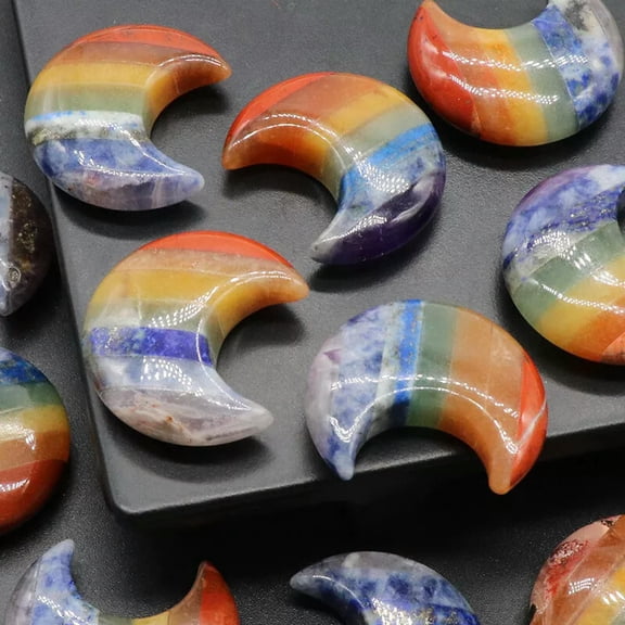 MATROOY 5PCS 7 Chakra Natural Stone Moom Shape Worry Stone Healing Energy Reiki