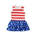 thumbnail image 1 of Robes Sans Manches pour Bébés Filles Col Rond Étoile Rayée Fête de l'Indépendance à Volants Décontractée Fête Rue Princesse, 1 of 8