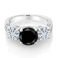thumbnail image 2 of Gem Stone King 925 Sterling Silver Black Diamond and White Moissanite Engagement Ring for Women | 3.80 Cttw | Round 8MM | Gemstone April Birthstone | Size 9, 2 of 5