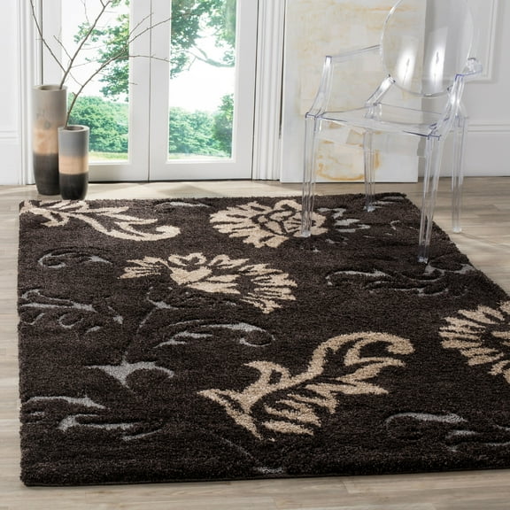 SAFAVIEH Florida Garnet Floral Shag Area Rug, Dark Brown/Smoke, 6' x 9'