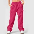 thumbnail image 2 of Lenpel Cargo Sweatpants for Women Elastic High Waisted Pull on Wide Leg Pants Athletic Lounge Pants Casual Baggy Joggers(Hot Pink,Medium), 2 of 7