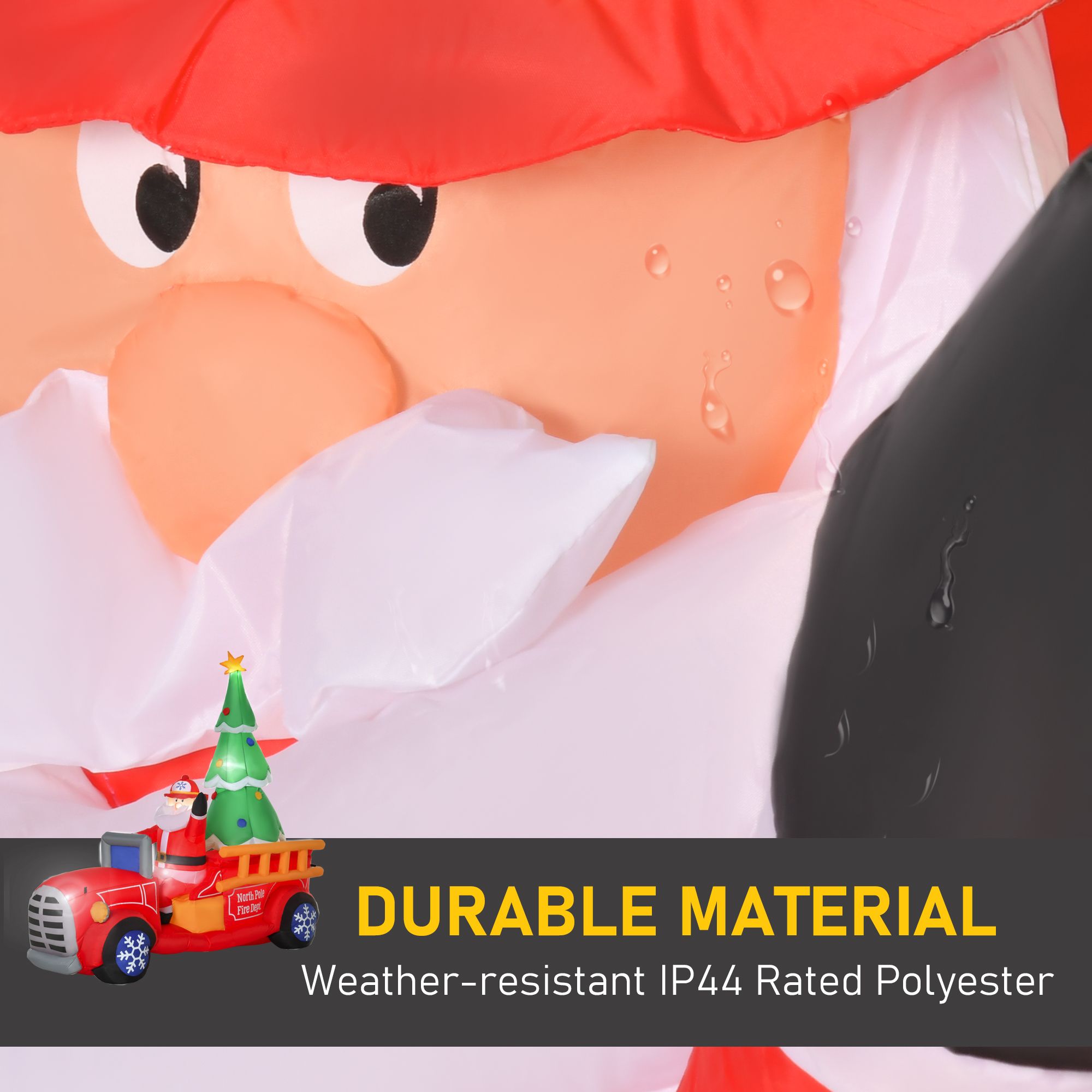 Christmas Inflatable Santa Claus Driving a Fire Truck with Tree, 7.5 ft Outdoor Blow-Up Yard Decoration with LED Lights