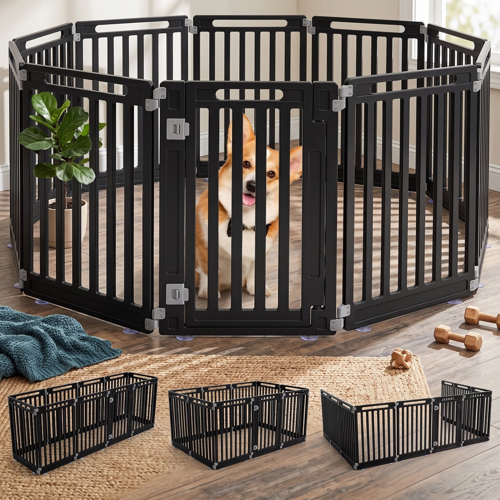 ALPULON 31.5 Inch Indoor Outdoor Dog Playpen with 10 Panels, Portable HDPE Pet Fence Exercise Pen with Walk-Through Door for Small Medium Dogs Puppies Rabbits, Black