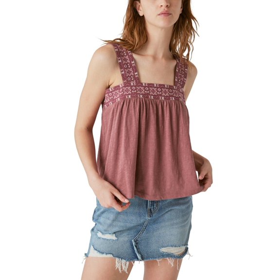 Lucky Brand Lace-Embroidered Square Neck Tank Top Brown Size M MSRP $70