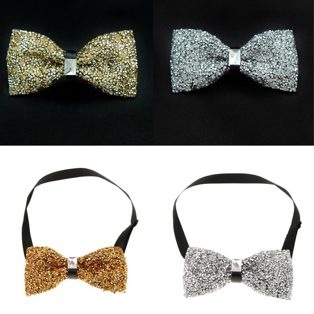 2 Unidades Pajarita de Hombre Pre atada de material cuero PU Pedrería Brillante de Lazo Accesorios de Ropas para Boda Noche Yinane Hombre Crystal Bowtie