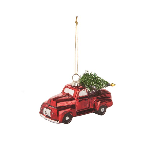 C&F Home Vintage Truck Christmas Tree Festive Red 4 Inch Glass