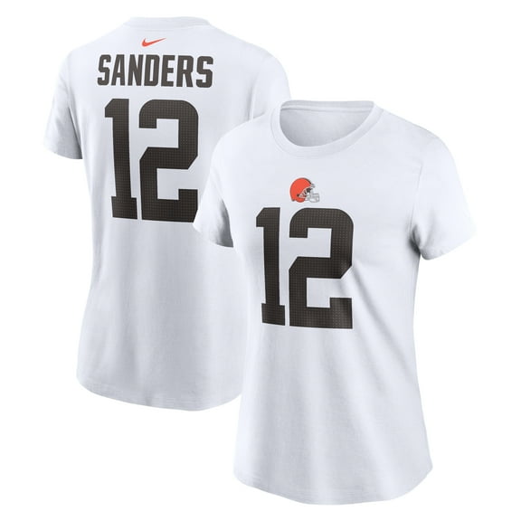 Women's Nike Shedeur Sanders White Cleveland Browns 2025 NFL Draft Name & Number T-Shirt