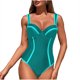 thumbnail image 1 of Trajes de Baño de Bikini de Mujer Color Sólido V-Cuello Camisola Plegado Cintura Retractable, Nylon de Corte Alto para la Piscina de Playa Y Vacaciones, 1 of 9