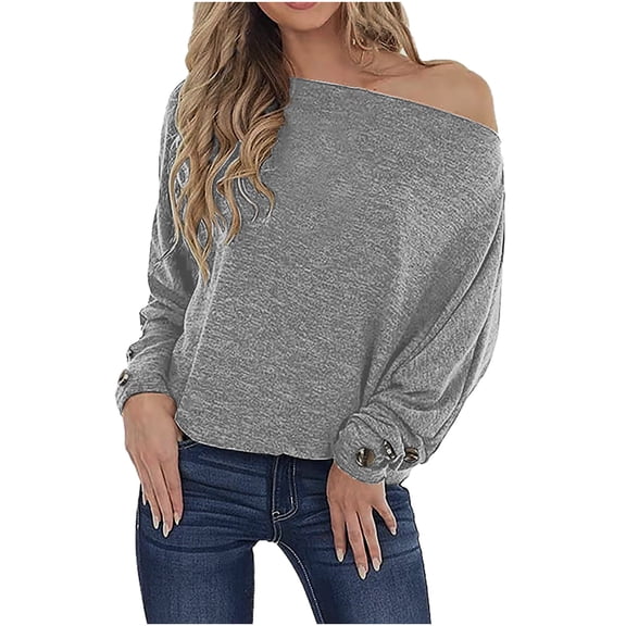 gakvbuo Off The Shoulder Tops For Womens Sexy Long Sleeve Shirts Oversized Casual Batwing Sweaters Pullover Tunic Tops