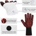 thumbnail image 3 of Guantes para barbacoa, guantes de silicona antideslizantes para horno, la temperatura más alta puede alcanzar los 800 ° C. Guantes universales para barbacoa, horno, cocina, chimenea (signo igual rojo) Rojo Verde, 3 of 5