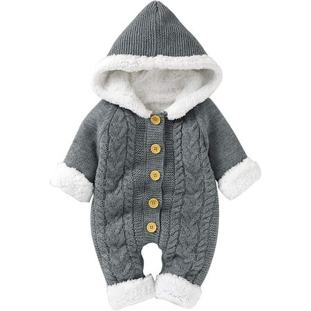 

YOUI-GIFTS Baby Hooded Knitted Jumpsuit Toddler Button Front Romper Coveralls for Boy Girl