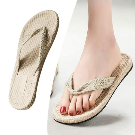 

Aueoeo Womens Slippers Size 8 Slippers With Arch Support For Women Imitation Straw Espadrille Women s Sandals Floral Flat Beach Flat-Heel Clip-On Women s Slippers Clearance