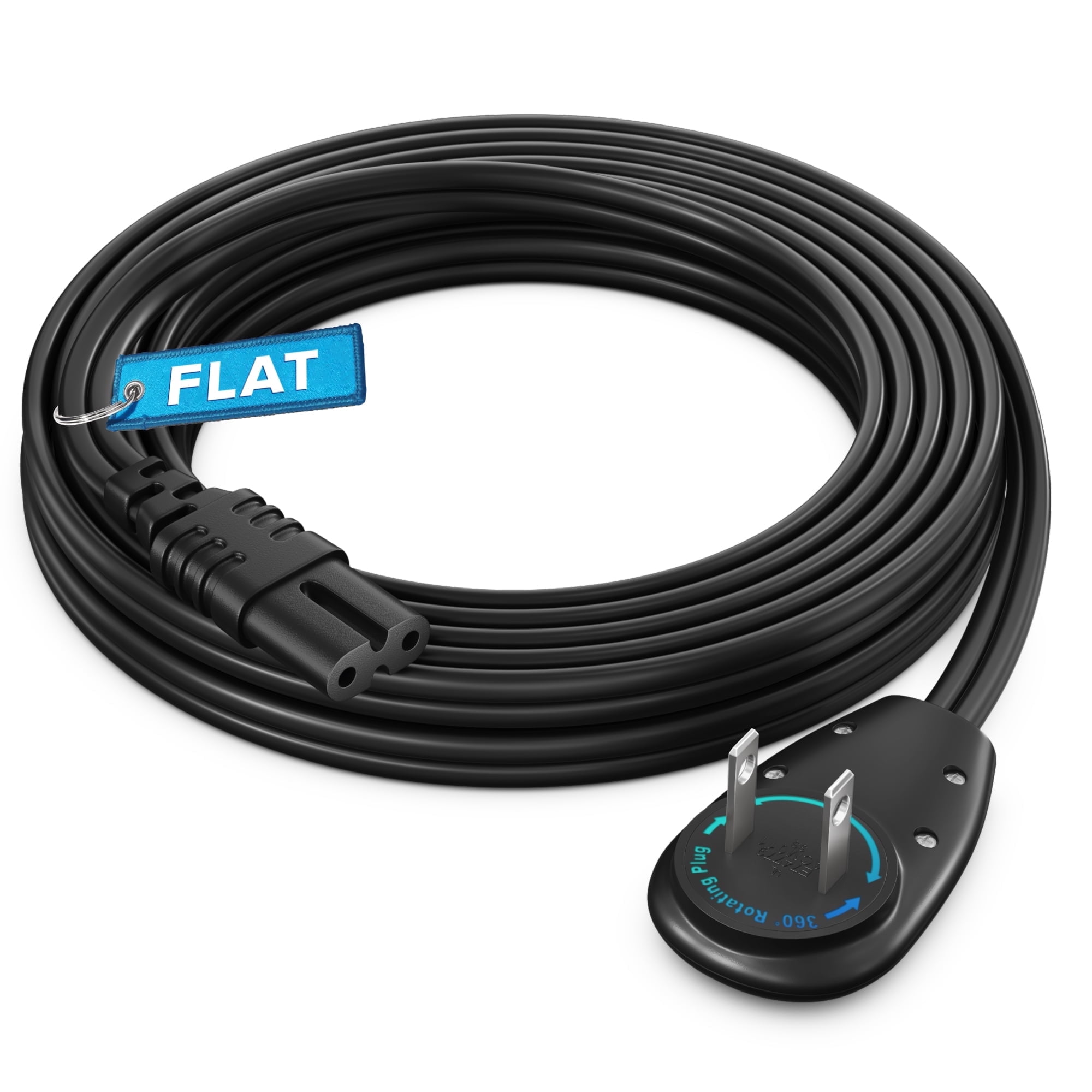 Maximm 2-Prong TV Power Cord 10ft, 360° Rotating Flat Plug, UL Listed, Non-Polarized, Compatible with Samsung, LG, Sony, TCL, Hisense, and More LED LCD Smart TVs, Black