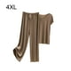 thumbnail image 4 of Minnieouse Conjunto de pijama de seda helada para mujer, camiseta con cuello en V, pantalones holgados con cintura elástica, ropa de primavera, conjuntos de ropa caqui oscuro 4XL, 4 of 6