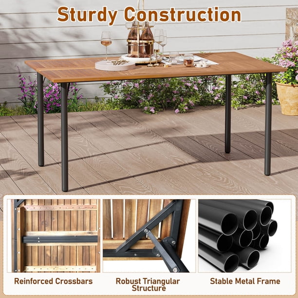 costway 7pcs patio rattan dining set table top w/umbrella hole 7 Pieces With Stackable Chairs and Umbrella  REBEL Perfect for backyard dining COSTWAY 7 Pieces Rattan Patio