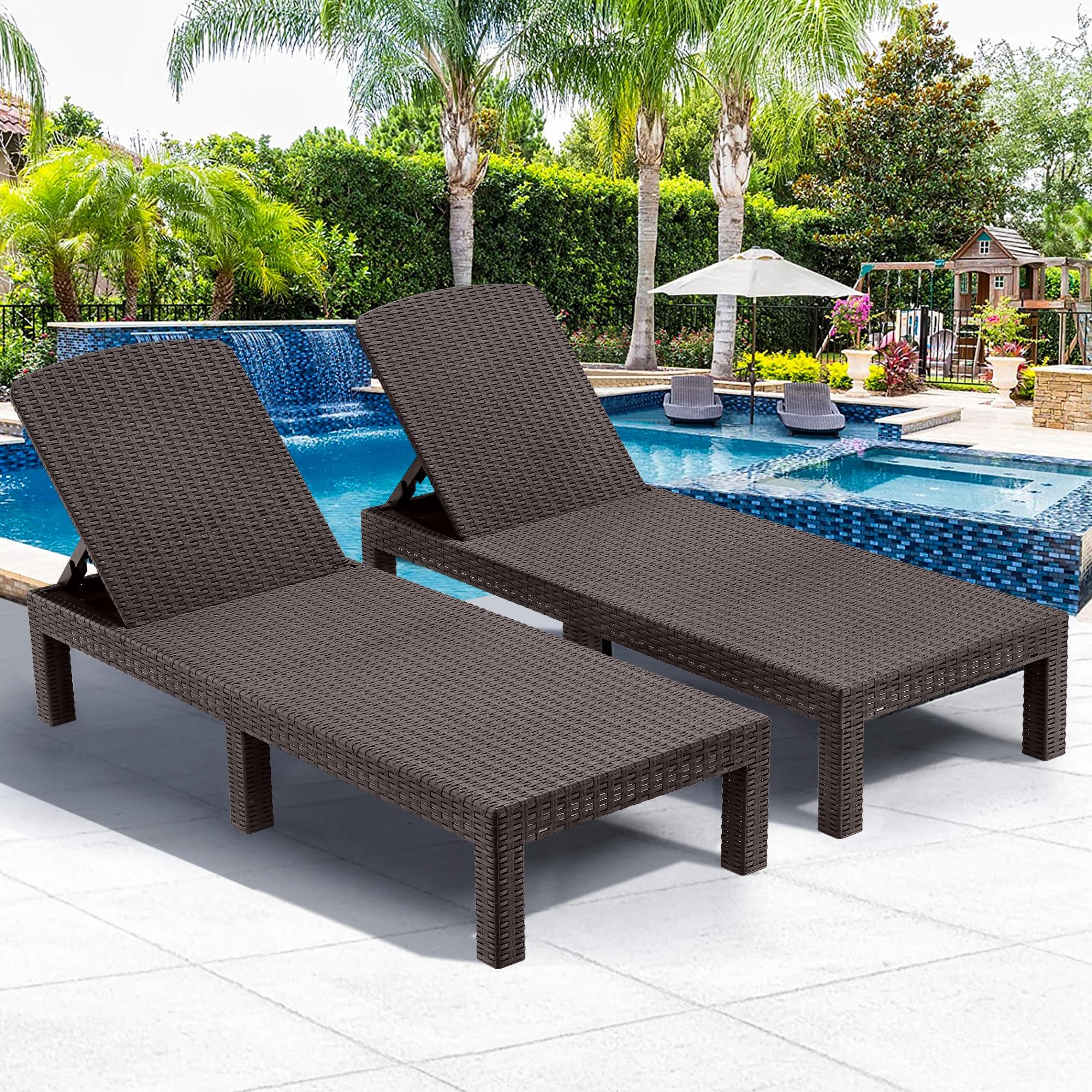 SYNGAR Patio Chaise Lounge Chairs Set of 2, Adjustable Chaise for Outside, PP Resin Reclining Lounge Chairs, Outdoor Sun Loungers for Poolside Deck Garden, Espresso - image 2 of 10