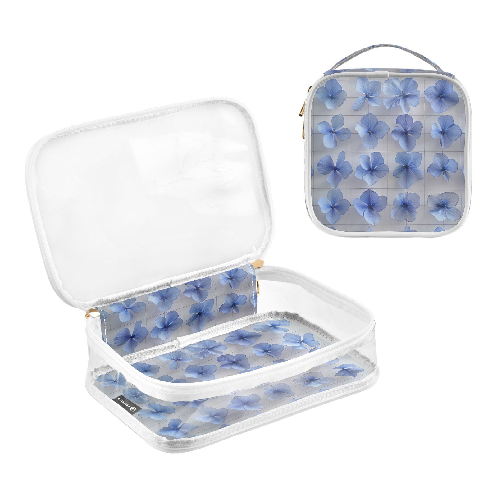 Clear Makeup Bags with Handle Large Opening 2 Pack Set Toiletry Bag Quart Size Bag, for Women Man Traveling Travel Essentials, Toiletries and Other. Flowers Cobalt Blue