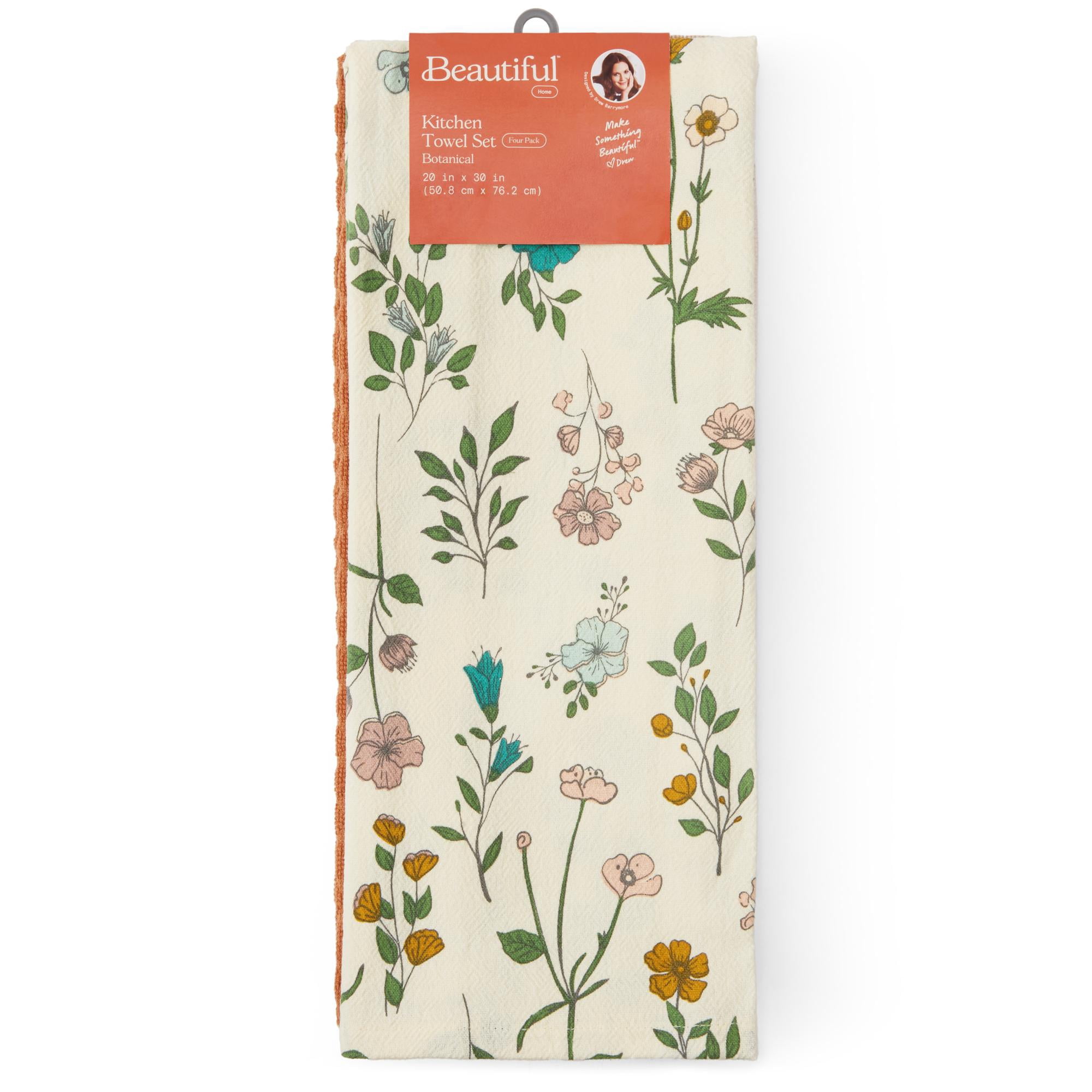 Beautiful Botanical 4-Piece Kitchen Towel Set by Drew Barrymore, Multiple, 30"W x 20"L