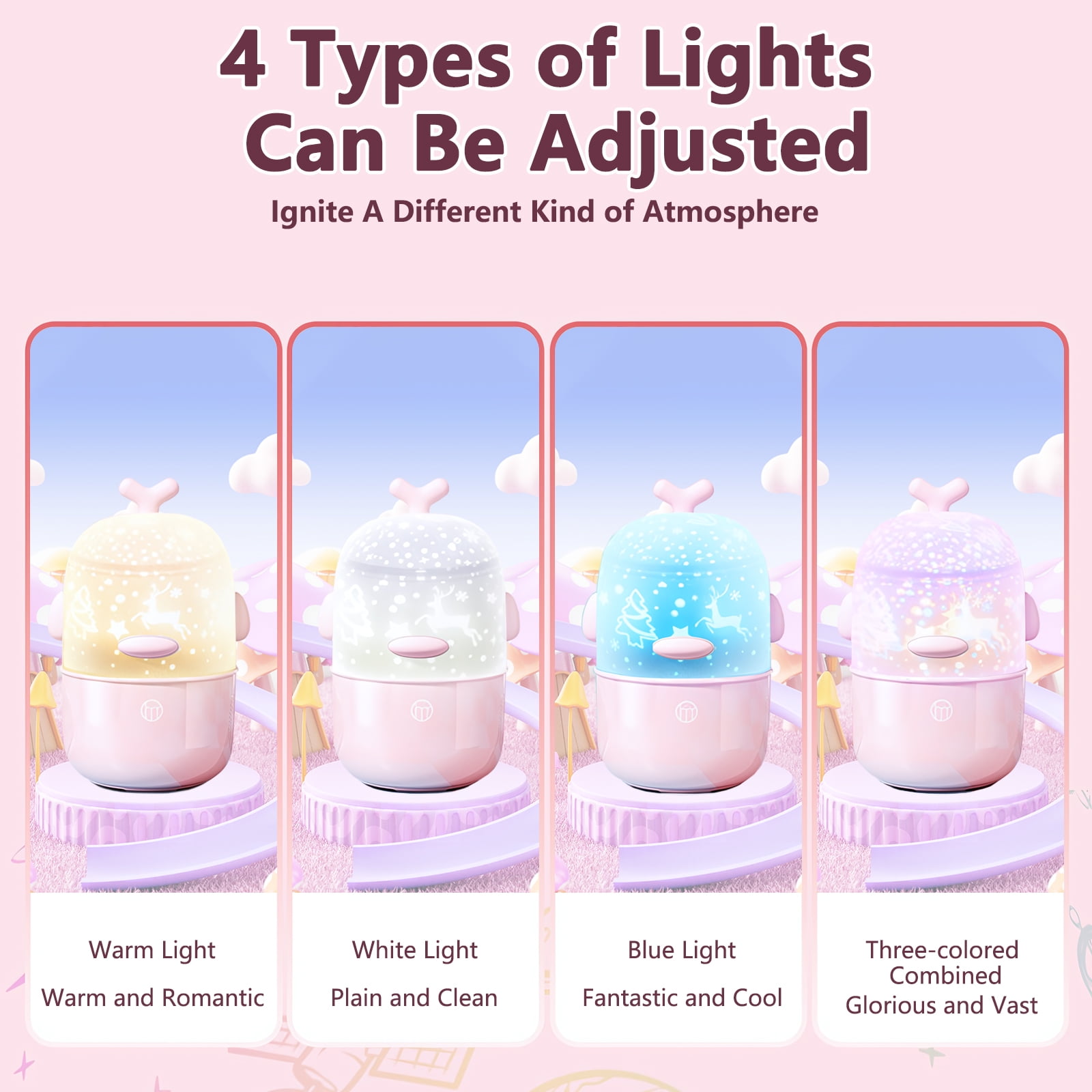 Aromei Mini Karaoke Machine Rotating Night Light Projector All-in-one for Kids with Microphone & 6 Light Films, Ideal for Home Party Birthday Gifts, Pink