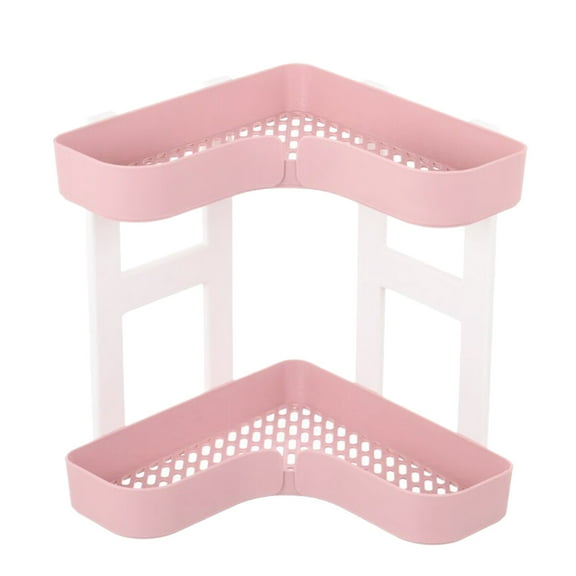 landege Bathroom Countertop Two Layer Plastic Storage Shelves Rack Basket Corner Shelf Organizer Desk Stand Rack Bathroom Shelves for Home Household Kitchen(Pink)